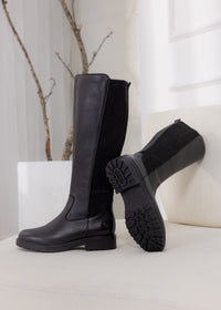 Saappaat - musta nahka, takana joustava kangas, L-XL-varsi