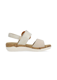 Sandals with a small wedge heel - beige, Velcro fastening