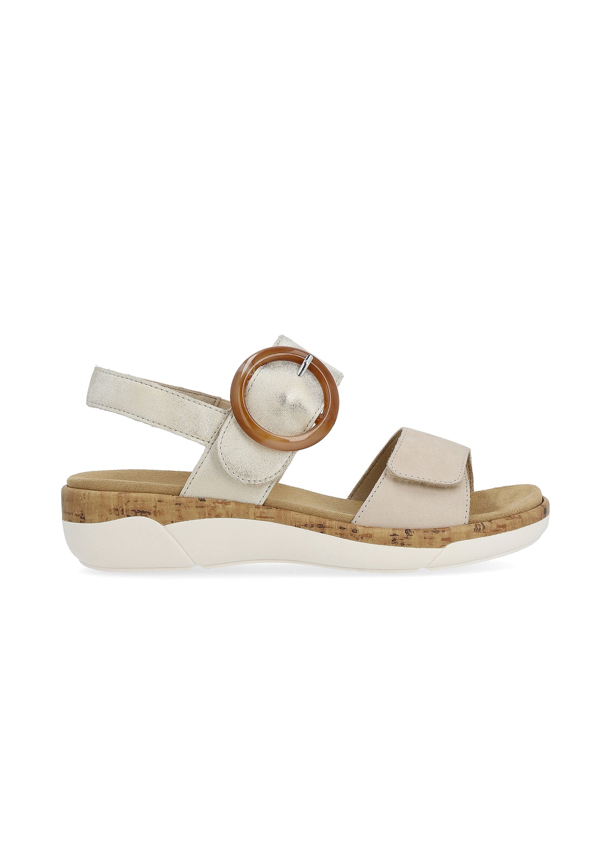 Sandals with a small wedge heel - beige, Velcro fastening
