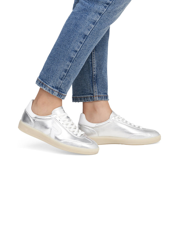 Sneakers - silver-toned leather, beige sole