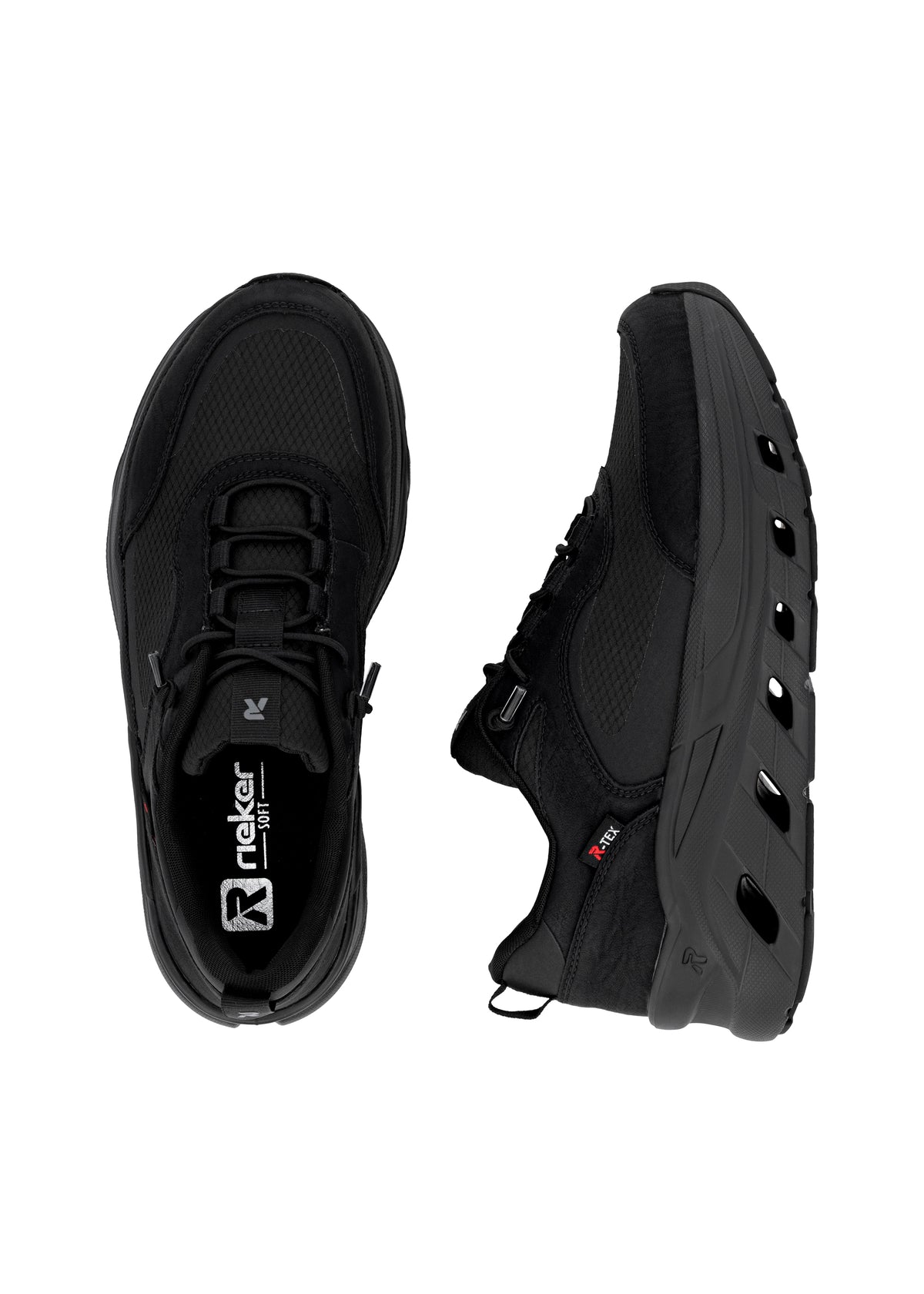 Lenkkarit paksulla pohjalla - musta tekstiili, musta pohja, Rieker-TEX