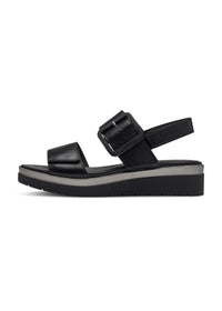 Sandals with a wedge sole - black leather, adjustable straps