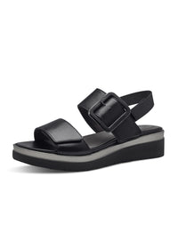 Sandals with a wedge sole - black leather, adjustable straps
