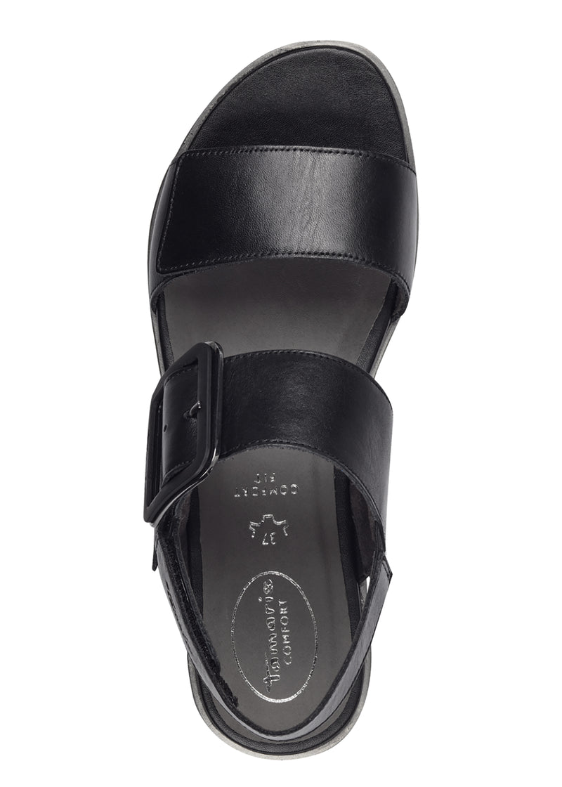 Sandaler med kilsula - svart läder, justerbara remmar