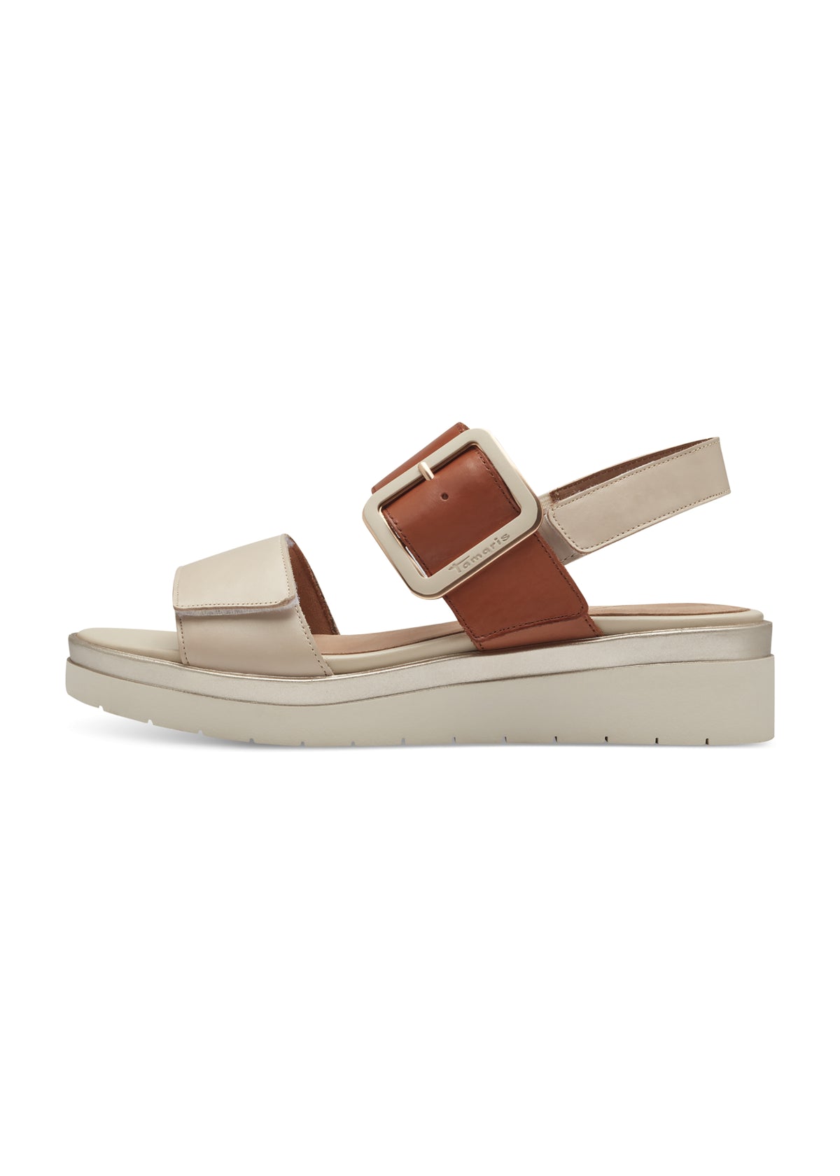Sandals with a wedge sole - creamy-brown leather, adjustable straps