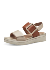 Sandals with a wedge sole - creamy-brown leather, adjustable straps