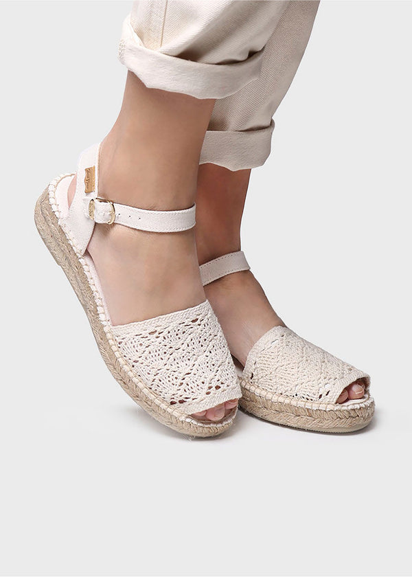 Espadrilles - Eulalia, cream-colored lace fabric, vegan