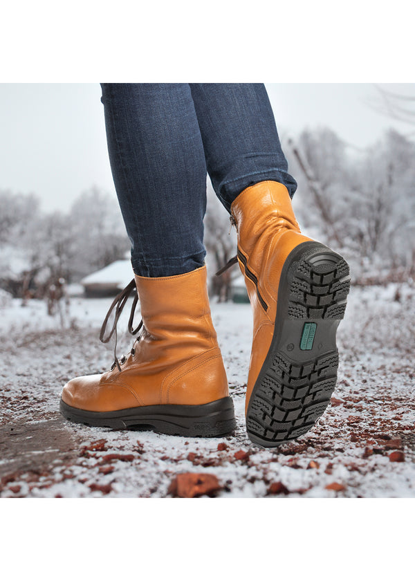 Vinterkängor med ullfoder - Unna, konjaksbrunt läder