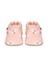 Children's slippers - pink fabric, light flowers