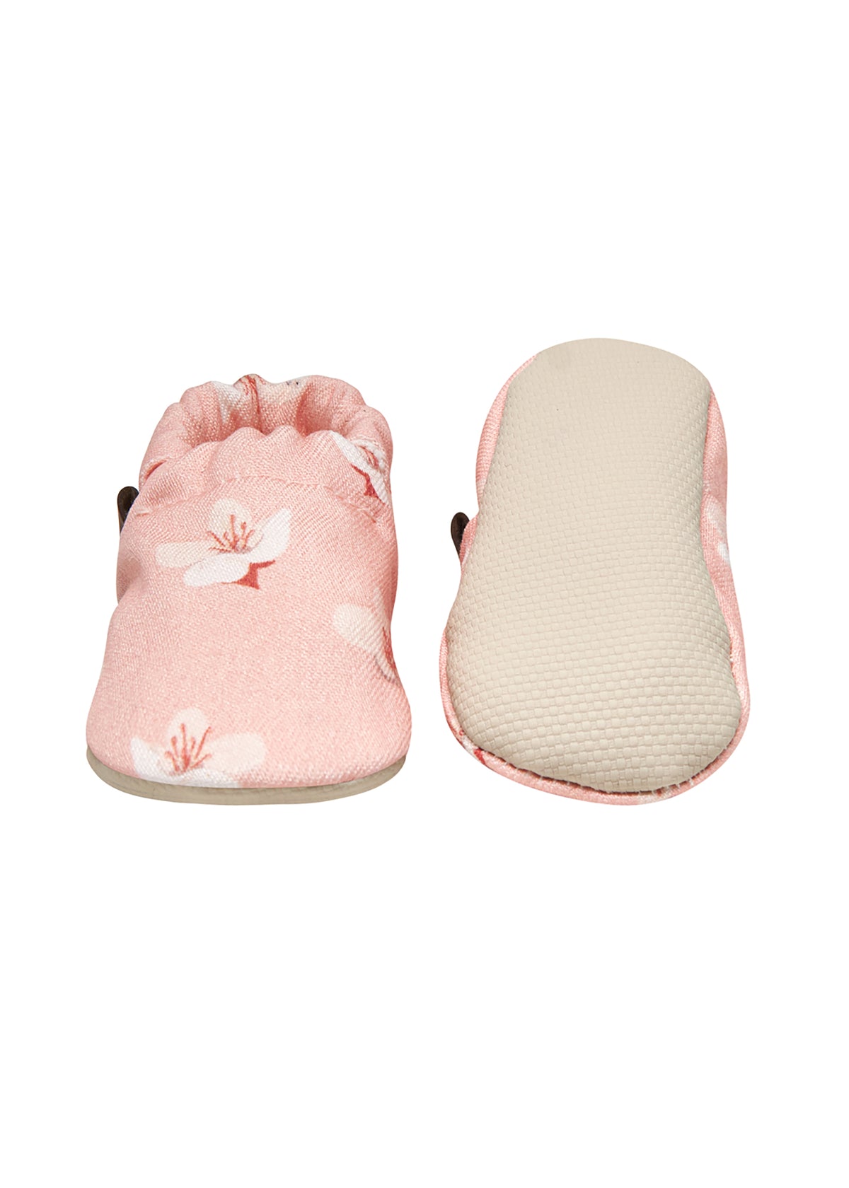 Children's slippers - pink fabric, light flowers