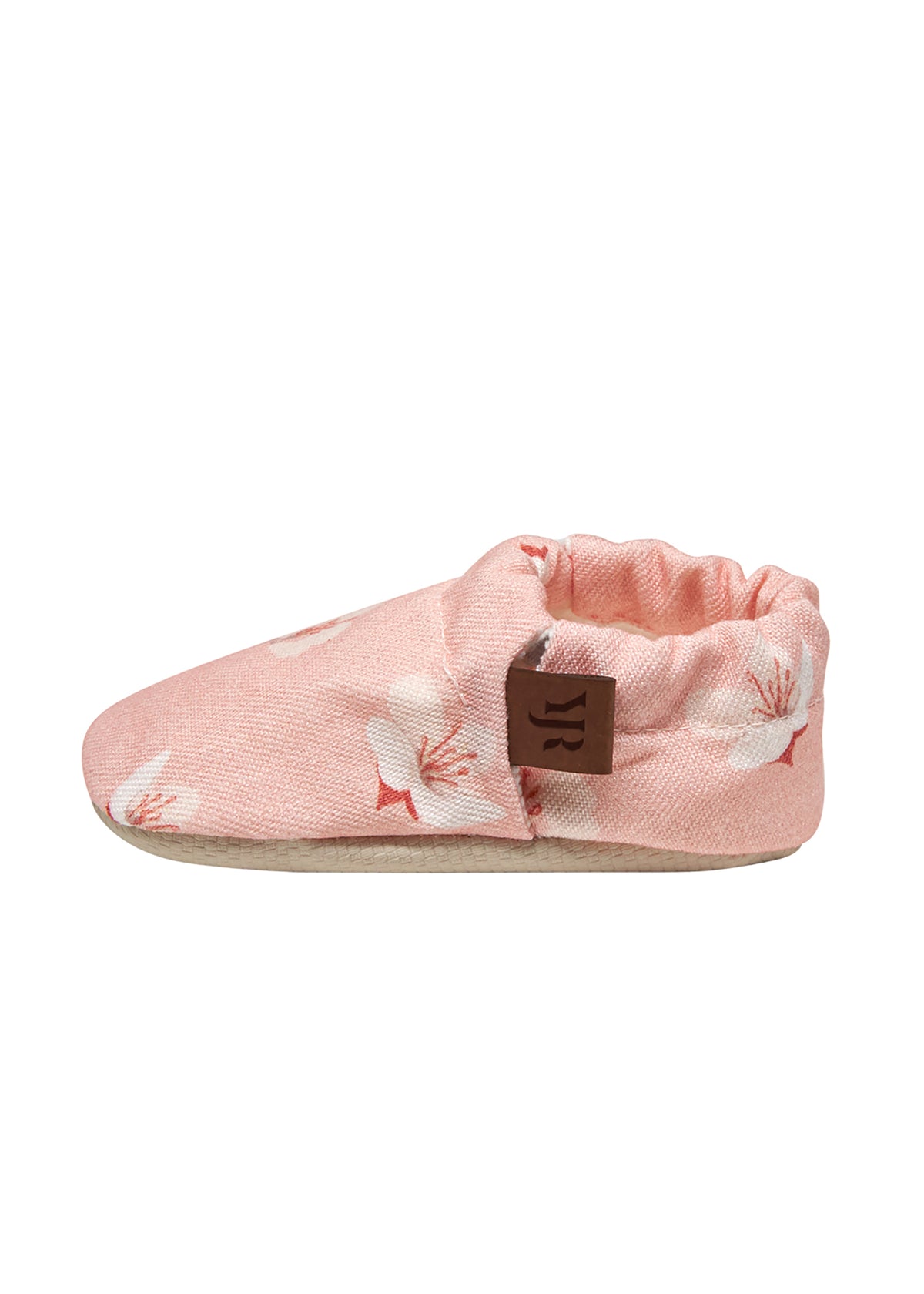 Children's slippers - pink fabric, light flowers