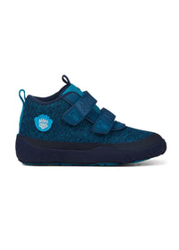 Children's barefoot shoes - Happy Knit Bear, mid-season shoes with TEX membrane - blue