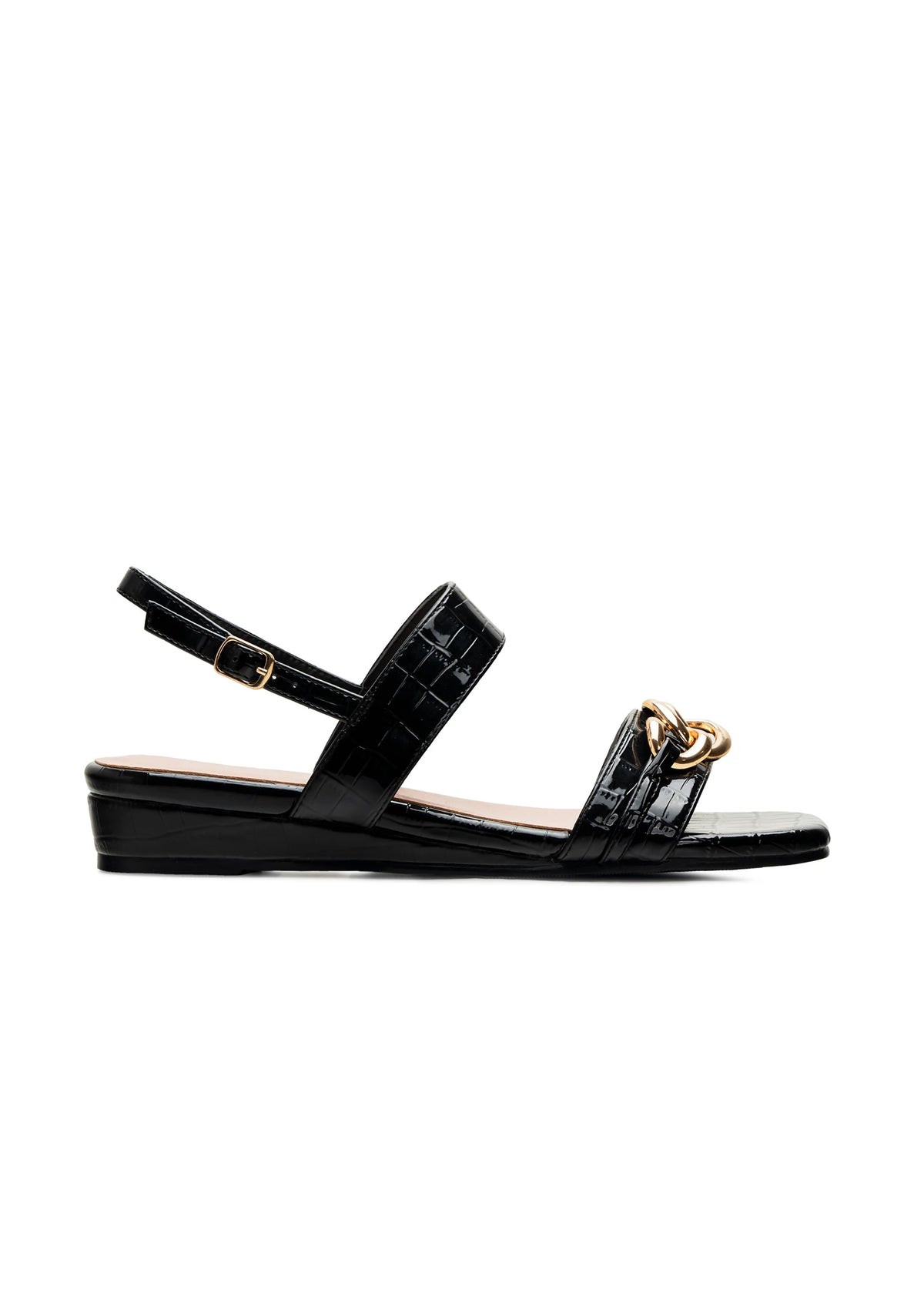 Sandals with a low wedge heel - black