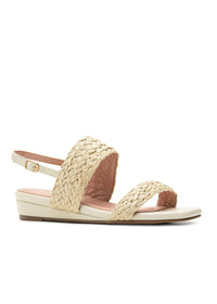 Sandals with a low wedge heel - light beige, braided thongs