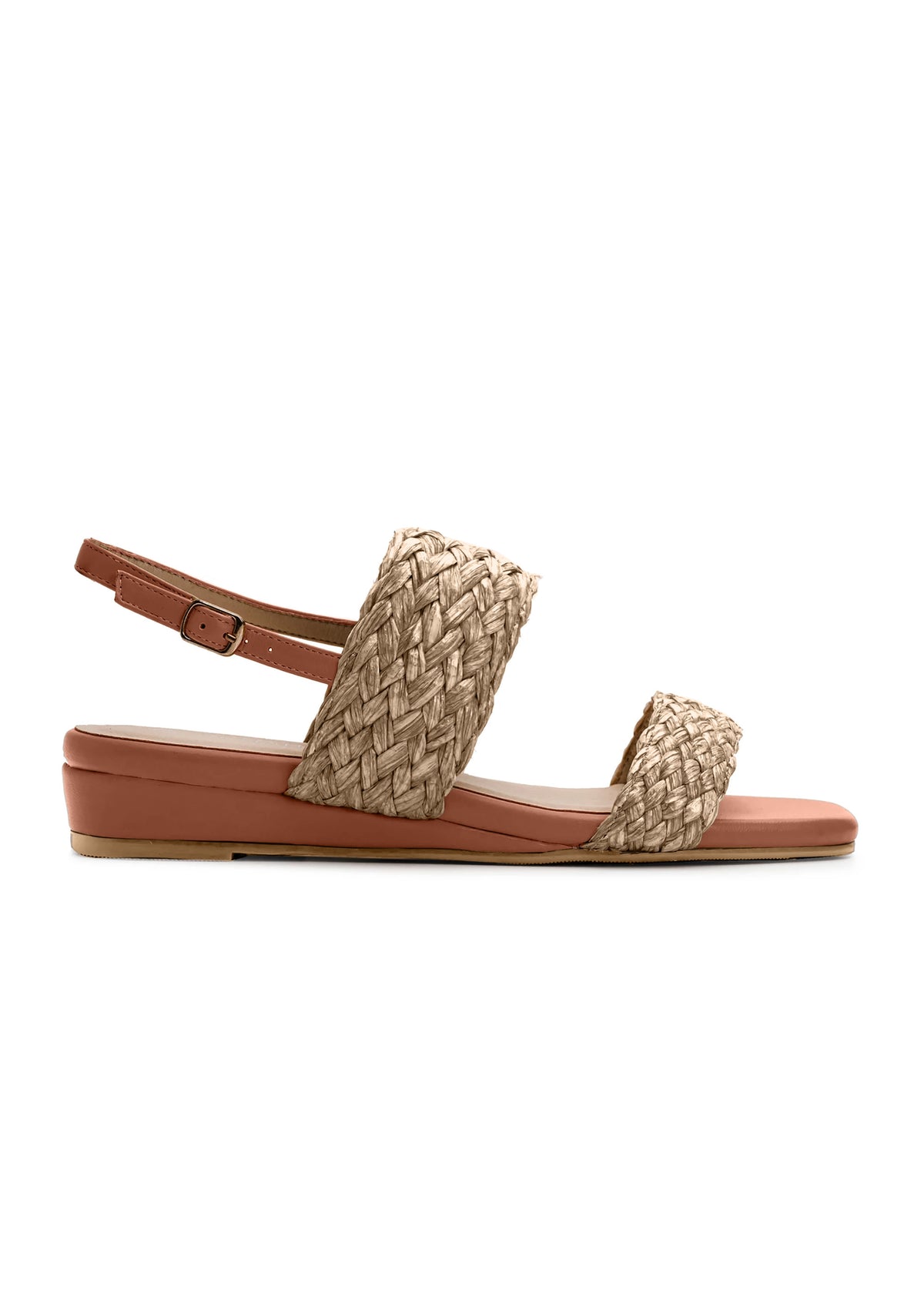 Sandaler med låg kilklack - bruna, flätade remmar