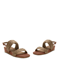Sandals with a low wedge heel - brown, braided straps