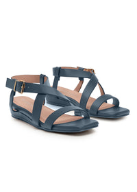 Strappy sandals with a low wedge heel - sky blue