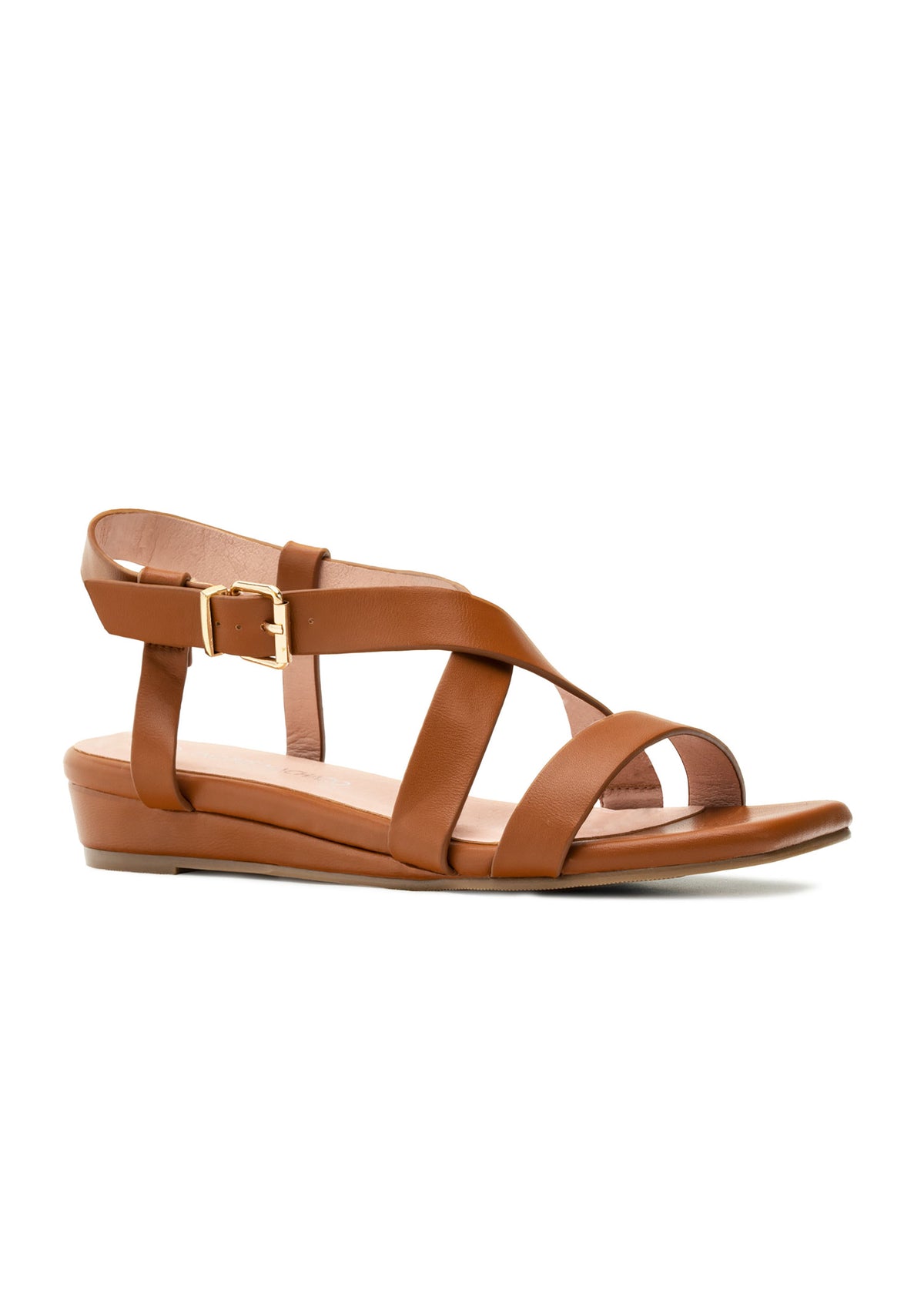 Strappy sandals with a low wedge heel - brown