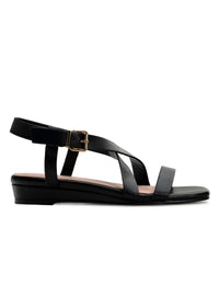 Strappy sandals with a low wedge heel - black