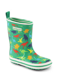 Rubber boots - Dino, dinosaurs on green sole, Bundgaard Zero Heel