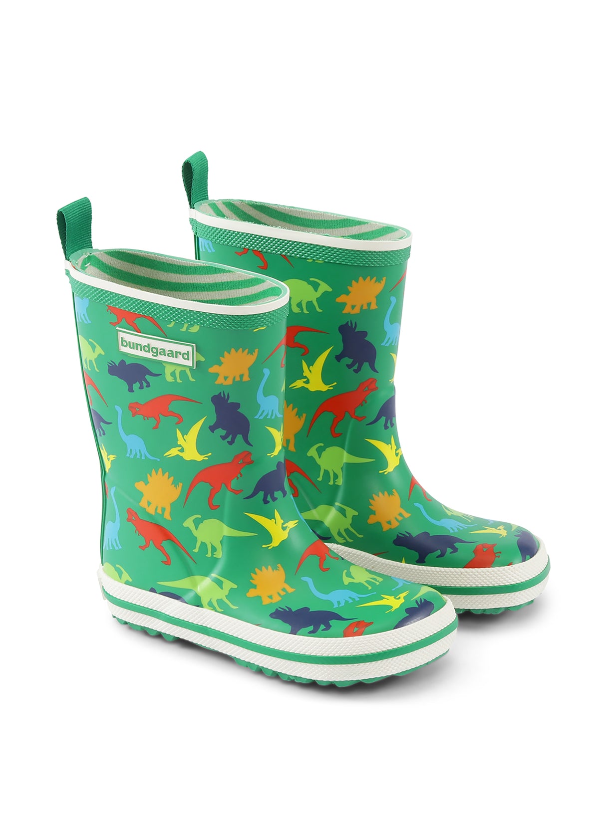 Rubber boots - Dino, dinosaurs on green sole, Bundgaard Zero Heel