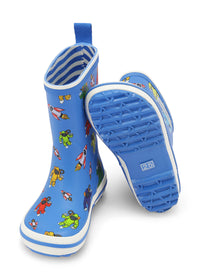 Rubber boots - Astronaut, space patterns on a blue base, Bundgaard Zero Heel