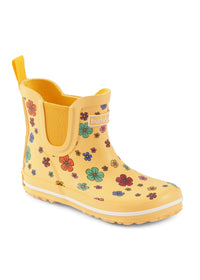 Rubber boots - short stem, Cosmos Flower, flowers on yellow base, Bundgaard Zero Heel