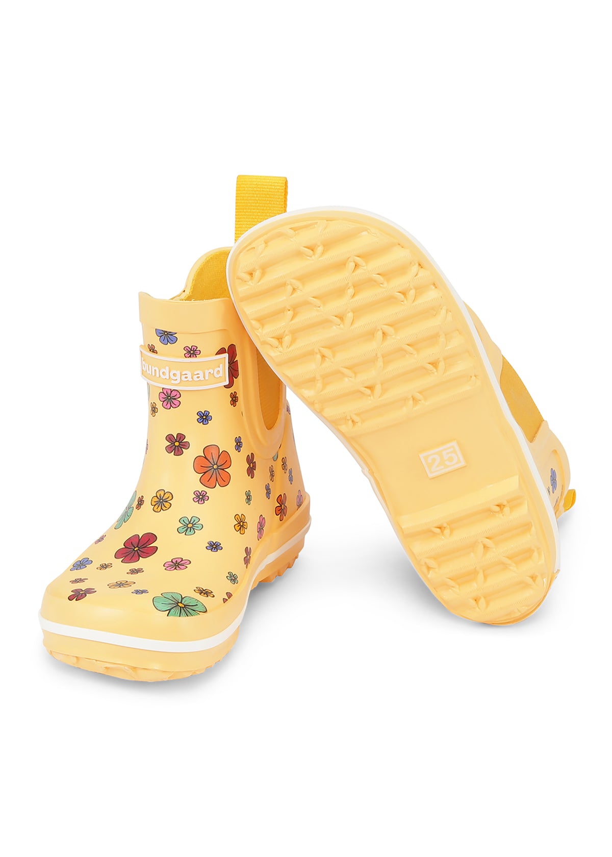 Rubber boots - short stem, Cosmos Flower, flowers on yellow base, Bundgaard Zero Heel