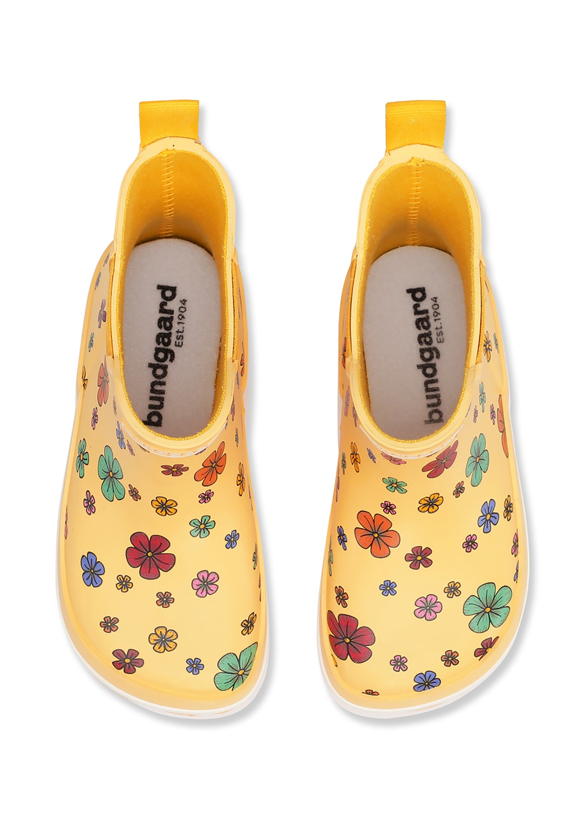 Gummistövlar - kort stjälk, Cosmos Flower, blommor på gul bas, Bundgaard Zero Heel