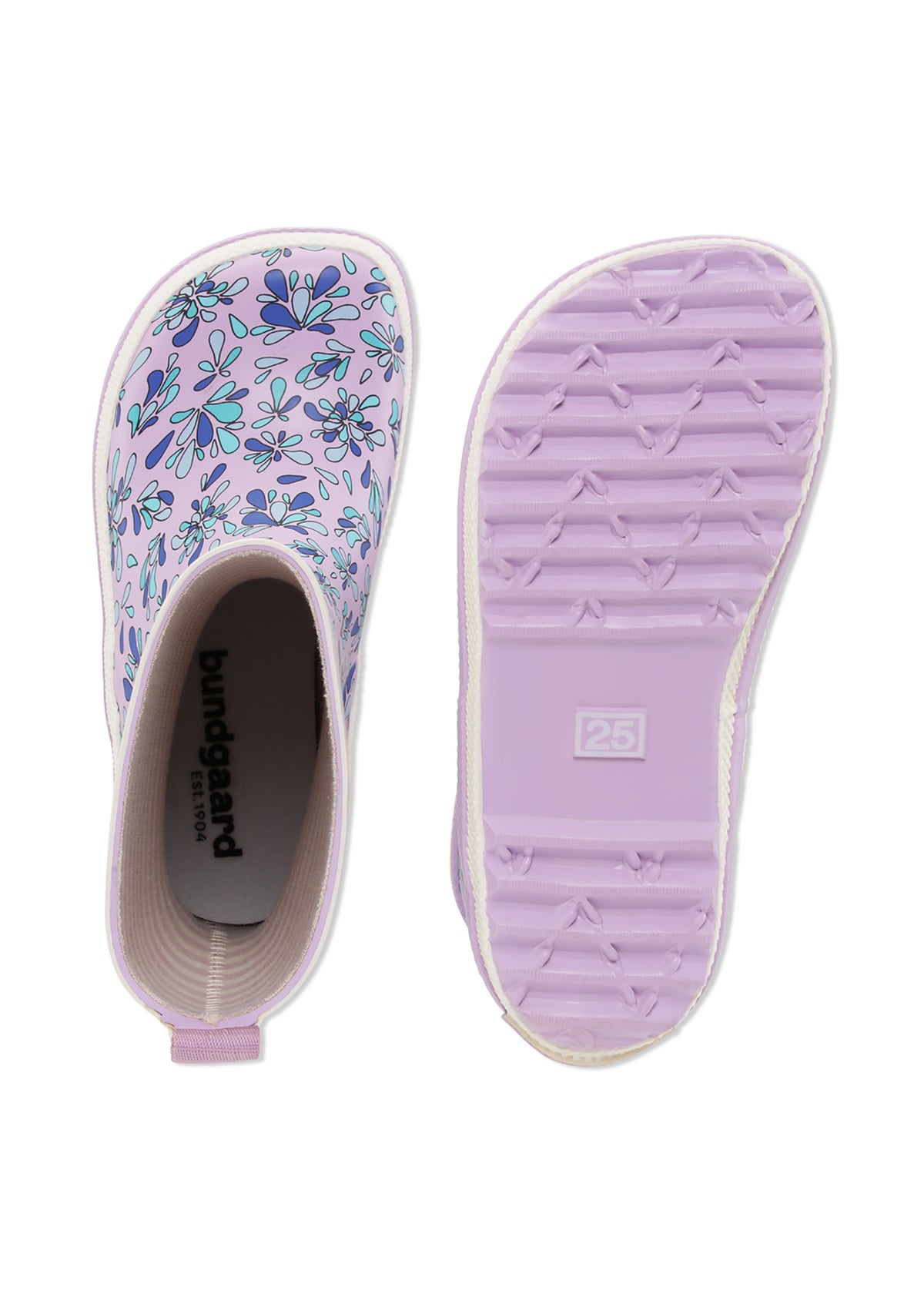 Kumisaappaat - Lilac Splash, kuvioita vaaleanvioletilla pohjalla, Bundgaard Zero Heel