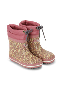 Rubber boots with a warm lining - pink terrain pattern, short shaft, drawstrings, Cirro Low Warm