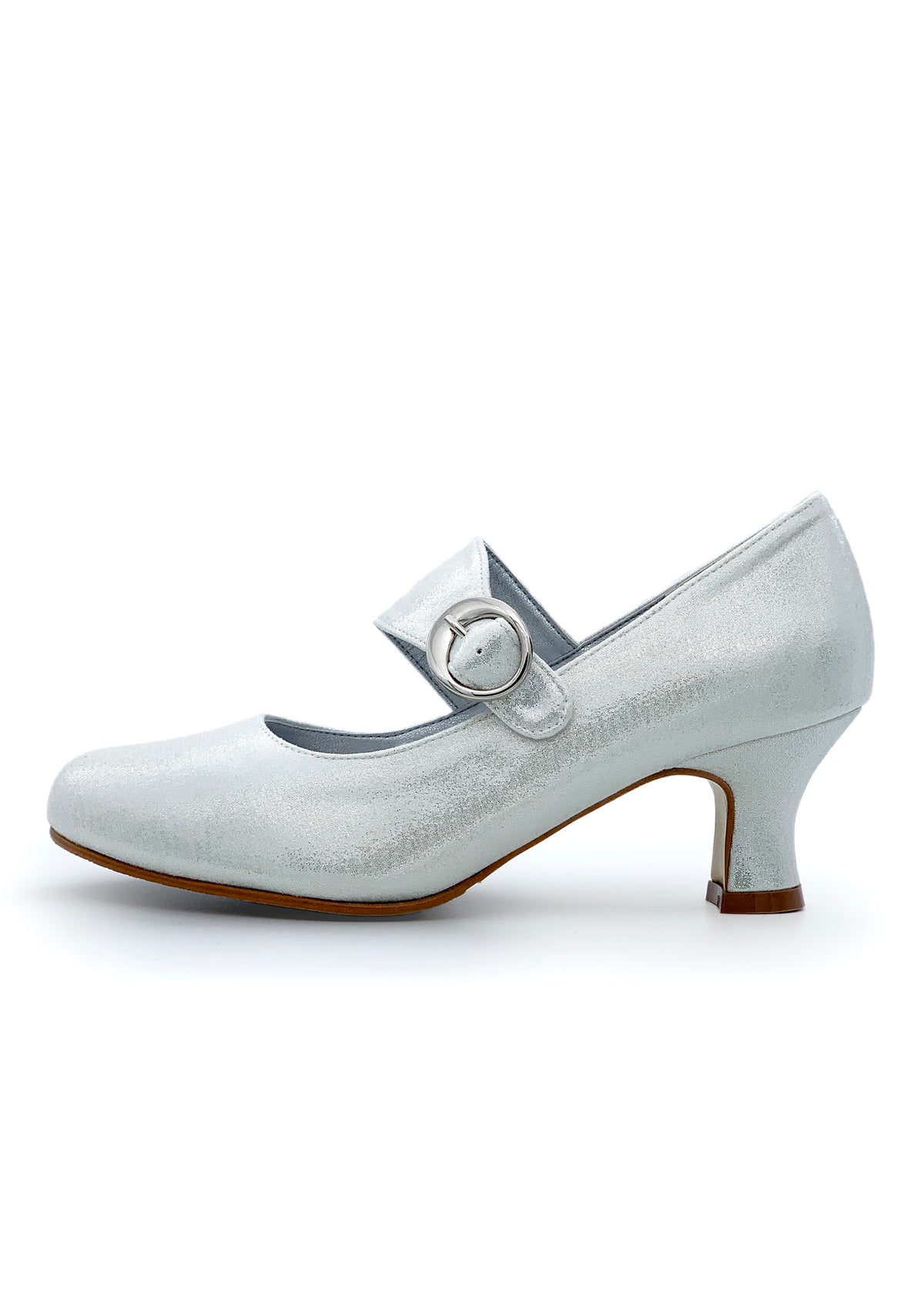Open toe shoes with wide buckle straps - white, silvery fabric