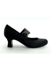 Open toe shoes with wide buckle strap - black satin
