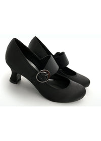 Open toe shoes with wide buckle strap - black satin
