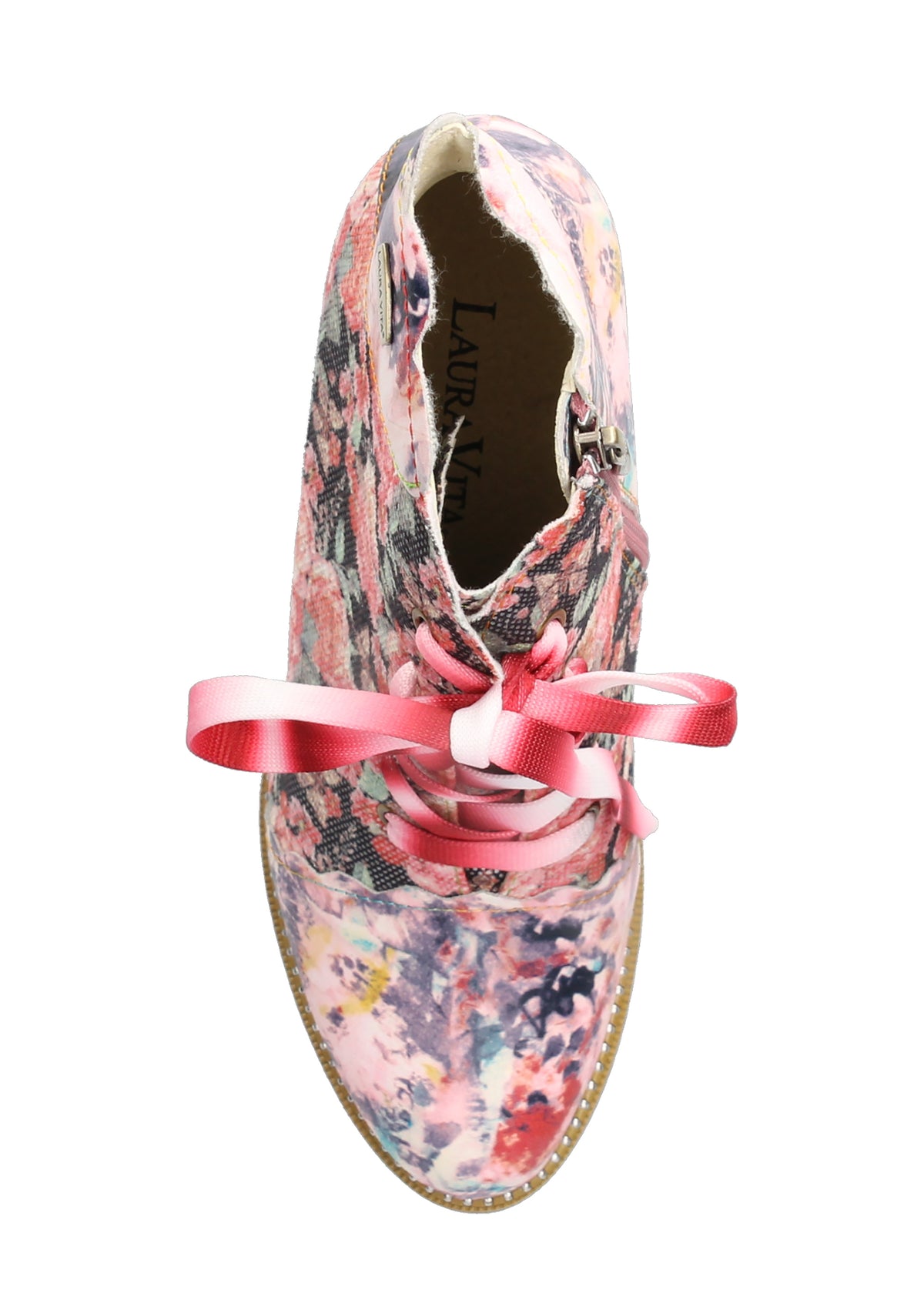 Ankle boots with high heels - pink, floral patterns